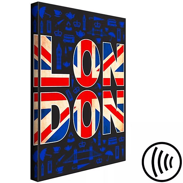 Leinwandbild London-Ikonen - Schriftzug mit britischer Flagge und blauem De günstig online kaufen