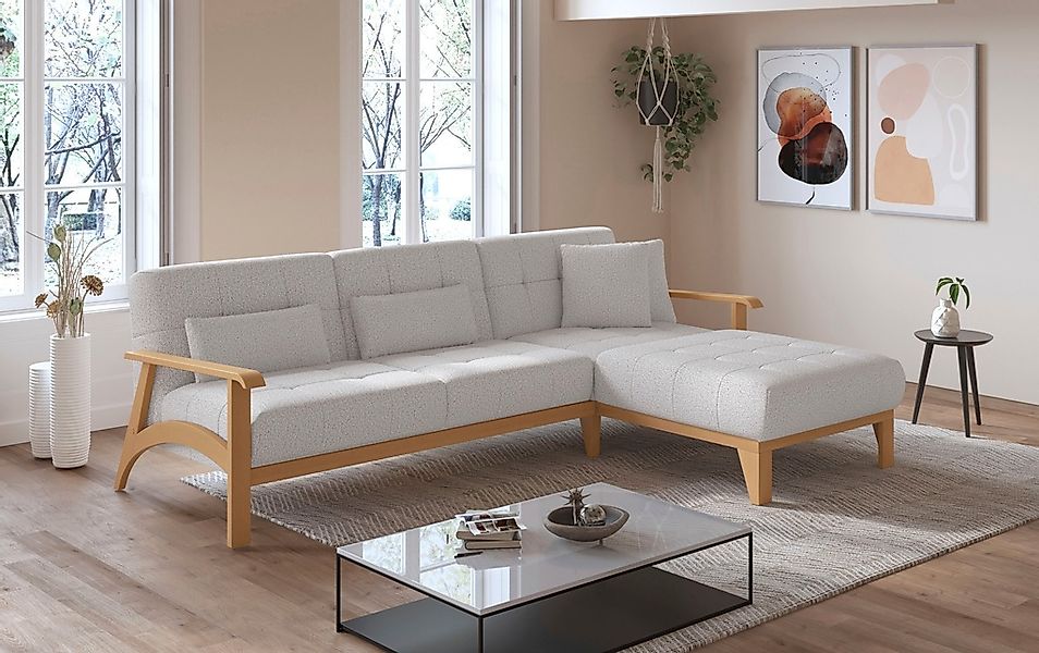 sit&more Ecksofa »Billund L-Form«, Armlehnen aus eichefarbigem Buchenholz, günstig online kaufen