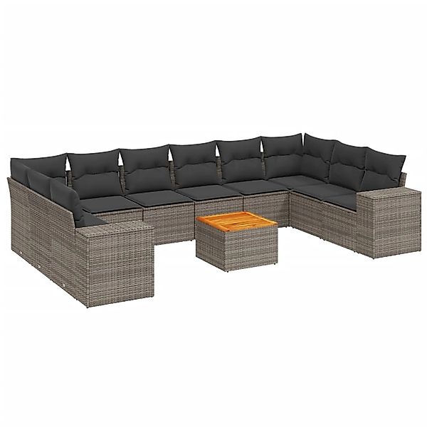 vidaXL 11-Tlg Garten-Sofagarnitur mit Kissen Grau Poly Rattan 3225619 günstig online kaufen