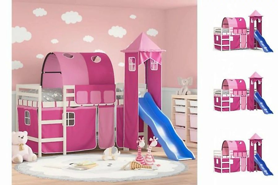 vidaXL Kinderbett Kinderhochbett mit Turm Rosa 90x200 cm Massivholz Kiefer günstig online kaufen
