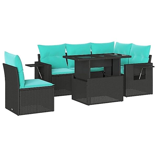 vidaXL 6-Tlg Gartensofa-Set mit Kissen Schwarz Polyrattan 3267907 günstig online kaufen