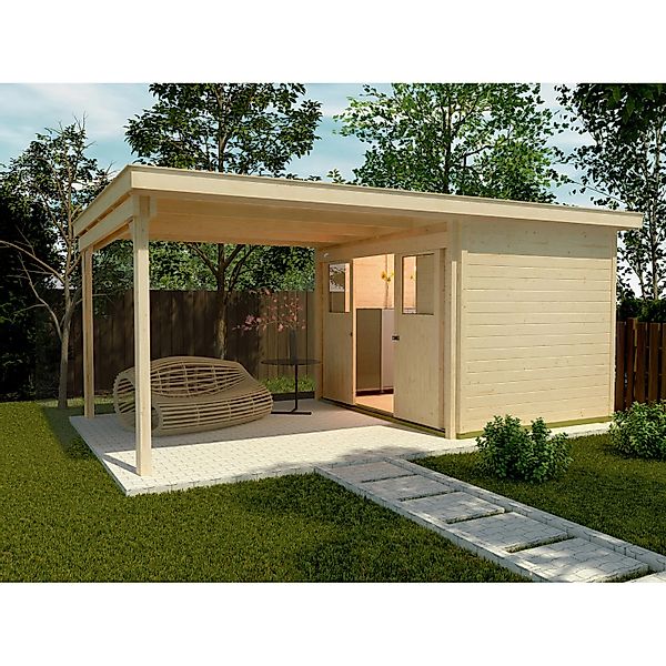 Weka Holz-Gartenhaus Loungehaus 225 Flachdach Unbehandelt 590 cm x 336 cm günstig online kaufen
