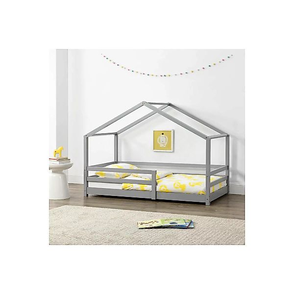 Kinderbett hellgrau Liegefläche 90x200 cm KOLDING-100 Hausbett mit Rausfall günstig online kaufen