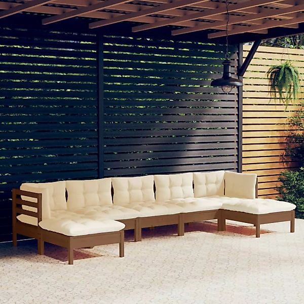 7-tlg. Garten-lounge-set Mit Kissen Honigbraun Kiefernholz günstig online kaufen