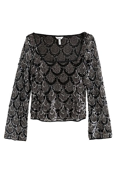 Next Blusenshirt Langarmoberteil mit Pailletten, eckiger günstig online kaufen
