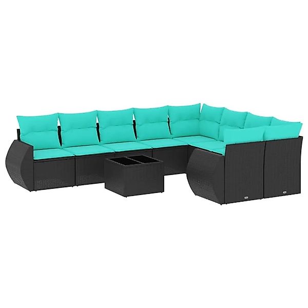 vidaXL 10-Tlg Gartensofa-Set mit Kissen Schwarzes Polyrattan 3221846 günstig online kaufen