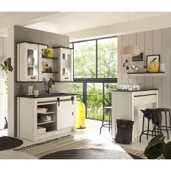 Weiße Landhaus Küche sechsteilig Arbeitsfläche Anthrazit (sechsteilig) günstig online kaufen