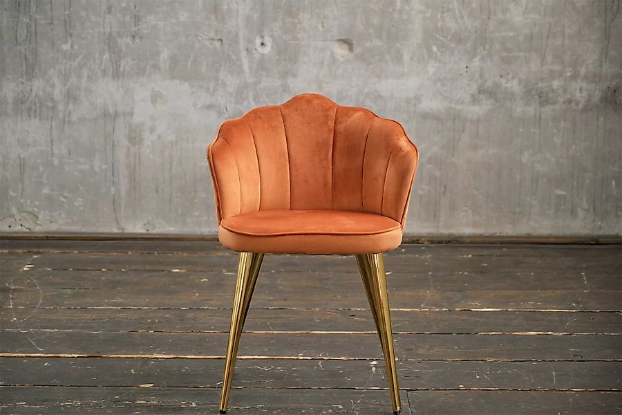 B-Ware KAWOLA Stuhl SALLY Esszimmerstuhl Velvet orange Fuß gold günstig online kaufen