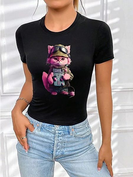 RMK T-Shirt Damen Shirt kurzarm Rundhals "Cat Katze mit Joypad Nerds Gamer" günstig online kaufen