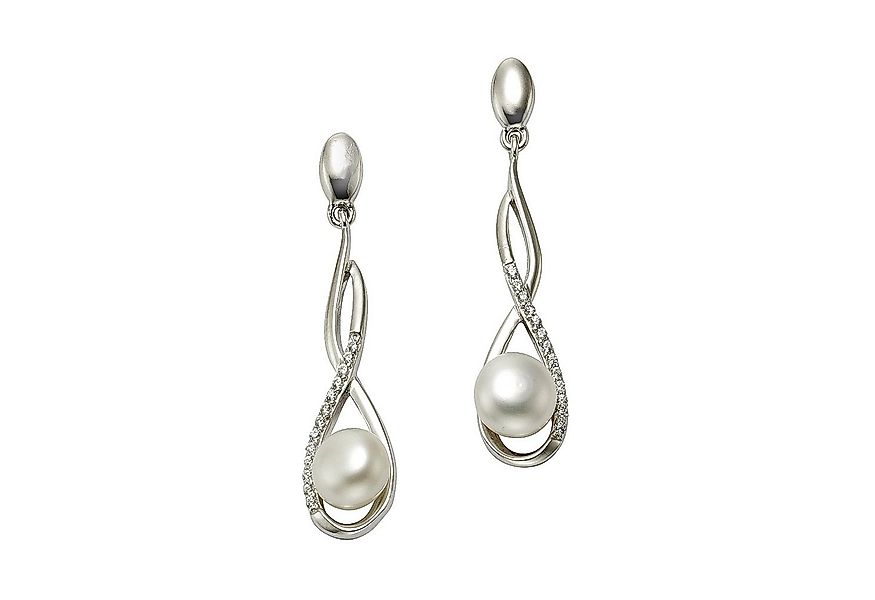 Zeeme Paar Ohrhänger Silber 925 rhodiniert mit weißen Perlen 7mm und Zirkon günstig online kaufen