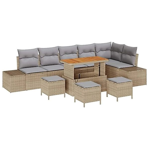 vidaXL Gartensofa-Set mit Kissen mit Speicher 10 Stk Beige Poly Rattan 3364 günstig online kaufen
