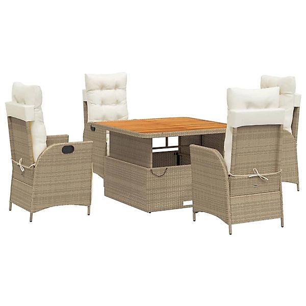 vidaXL 5-Tlg Garten-Essgruppe mit Kissen Beige Poly Rattan 3277474 günstig online kaufen