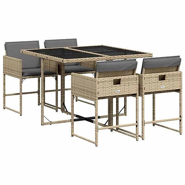 vidaXL 5-tlg Garten-Essgruppe mit Kissen Beigemischung Poly Rattan Modell 2 günstig online kaufen