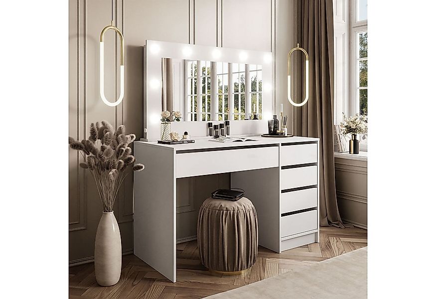 Lookway Schminktisch MADA Spiegel Schubladen Schreibtisch Weiß Hochglanz LE günstig online kaufen