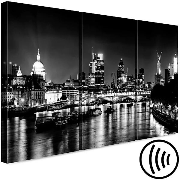 Bild auf Leinwand Tryptych London bei Nacht - SW-Panorama mit Themse und Wo günstig online kaufen