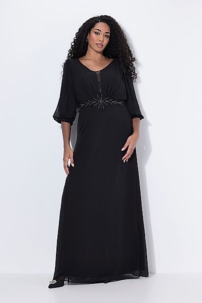 Ulla Popken Cocktailkleid Chiffon-Maxikleid doppellagig V-Ausschnitt günstig online kaufen