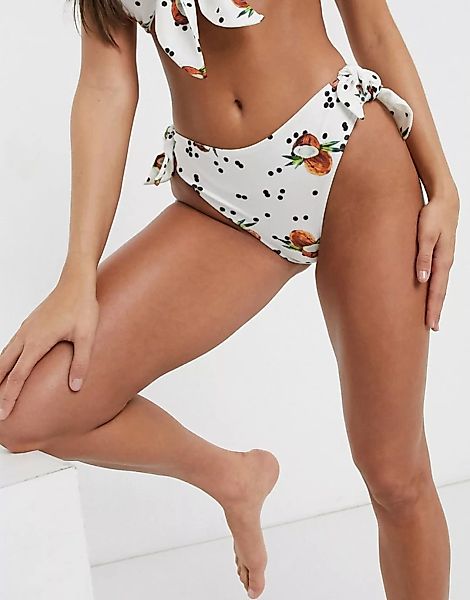 Unique 21 – Bikinihose mit Kokosnuss-Print und Knoten-Mehrfarbig günstig online kaufen