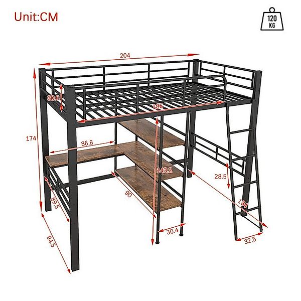 Fanttik Hochbett Jugendbett mit Computerkonsolenablage,90*200cm Hochbett, ( günstig online kaufen