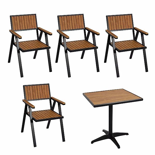 MCW 4er-Set Gartenstuhl Gartentisch J95 Schwarz Teak günstig online kaufen