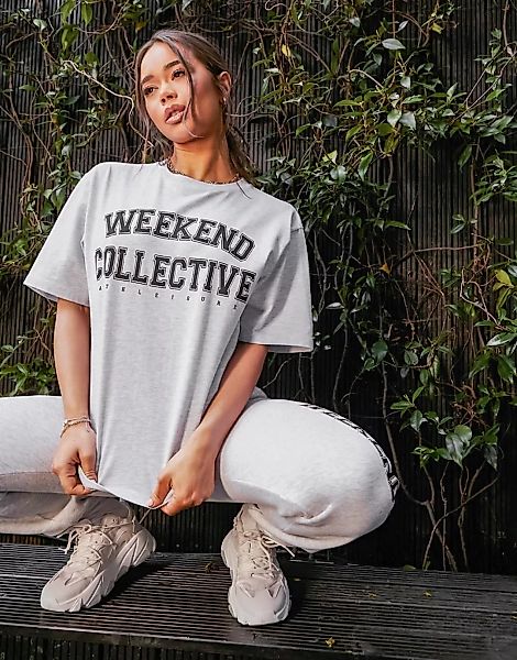 ASOS Weekend Collective – Meliertes Oversized-T-Shirt mit College-Print in günstig online kaufen