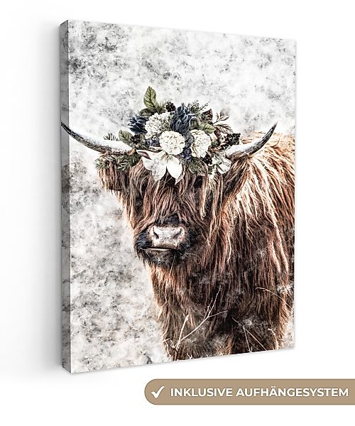 OneMillionCanvasses® Leinwandbild Schottischer Highlander - Marmor günstig online kaufen