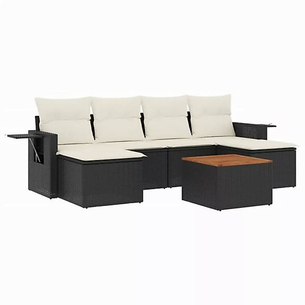 vidaXL Sofaelement 7-tlg. Garten-Sofagarnitur mit Kissen Schwarz Poly Ratta günstig online kaufen