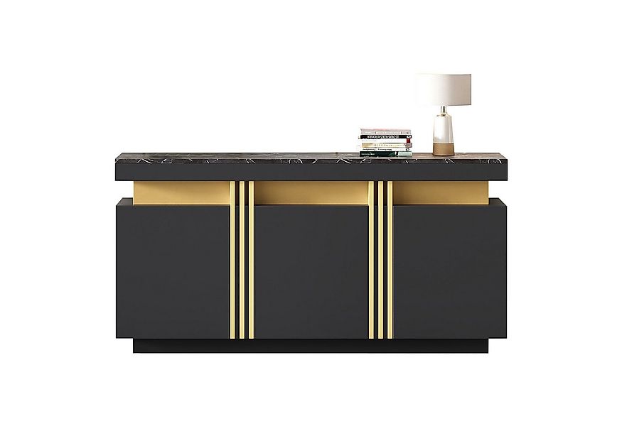 OKWISH Sideboard breite grifflose Schließfächer (Wohnzimmerschrank, Küchenm günstig online kaufen