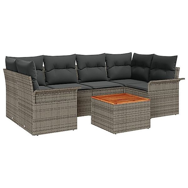 vidaXL Loungesofa 7-teiliges Garten Sofa Set mit Kissen Grau Poly Rattan, 7 günstig online kaufen