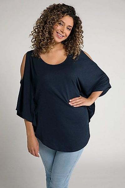 Ulla Popken T-Shirt T-Shirt-Kimono A-Linie Cut-Outs Rundhals 3/4-Arm günstig online kaufen