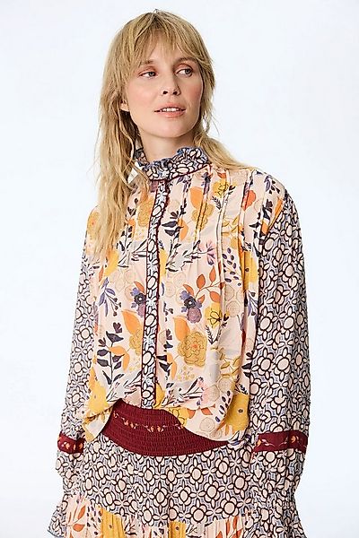 Himalaya Clothing Langarmbluse Gemusterte Stehkragenbluse aus seidigem Moda günstig online kaufen