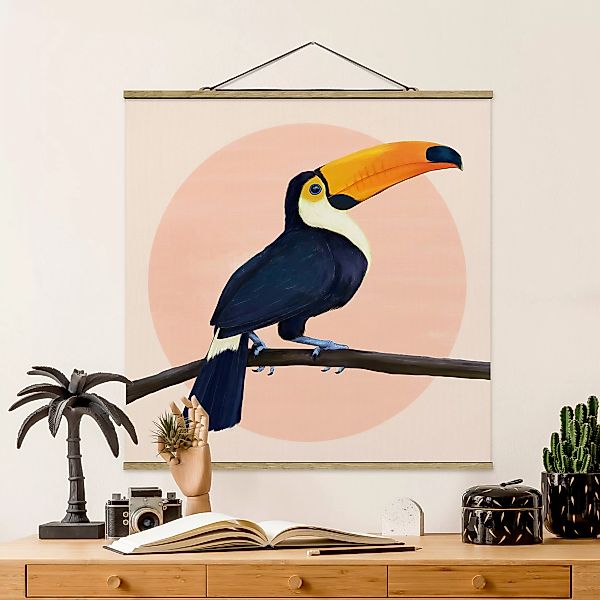 Stoffbild Tiere mit Posterleisten - Quadrat Illustration Vogel Tukan Malere günstig online kaufen