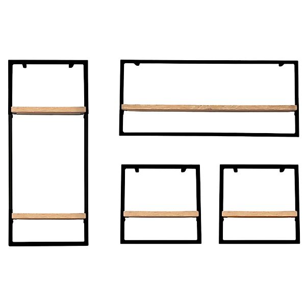 holz4home® Wandregal Eiche Hellgrau mit Metallrahmen Schwarz I Ohne Baumkan günstig online kaufen