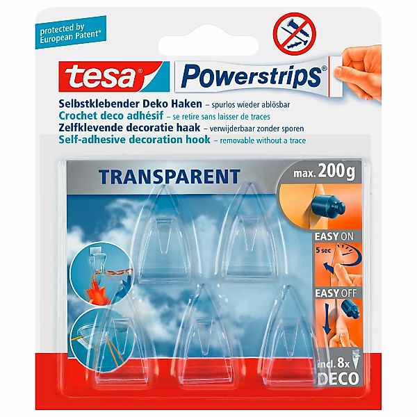 Tesa Powerstrips Deco-Haken Transparent 5 Stück mit 8 x Powerstrips günstig online kaufen