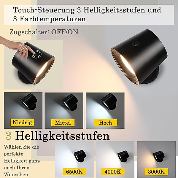 ZMH LED Wandleuchte Wohnzimmer Schwarz Akku günstig online kaufen
