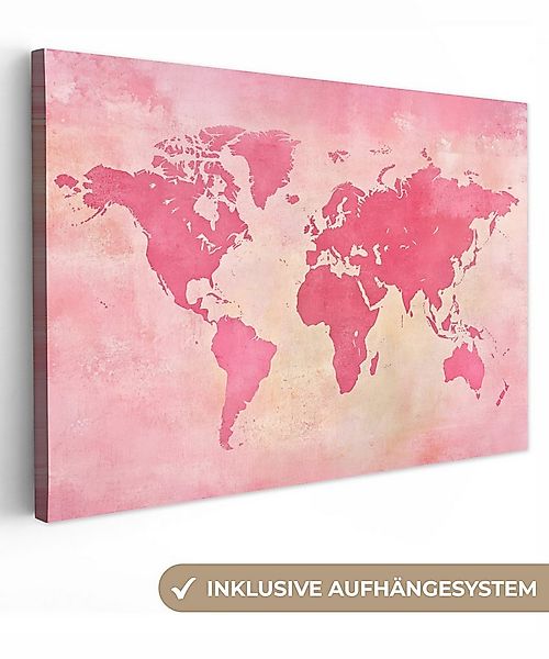 OneMillionCanvasses® Leinwandbild Weltkarte - Rosa - Unscharf, Fotodruck (1 günstig online kaufen