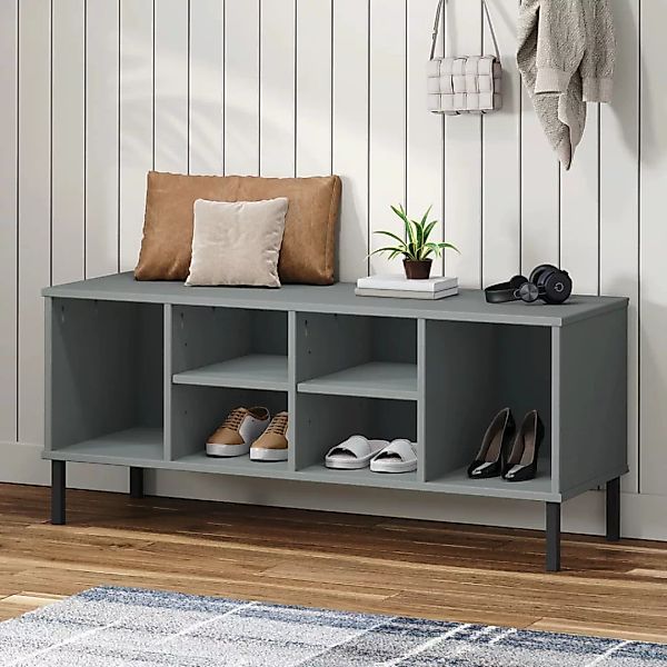 Vidaxl Schuhregal Oslo Mit Metallbeinen Grau 106x35x45 Cm Massivholz günstig online kaufen