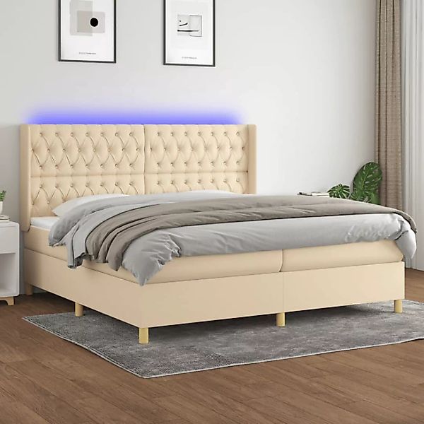 vidaXL Boxspringbett Boxspringbett mit Matratze LED Creme 200x200 cm Stoff günstig online kaufen