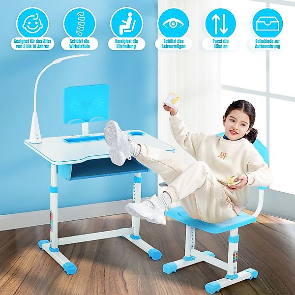 WILGOON Kinderschreibtisch Jugendschreibtisch mit Lampe, höhenverstellbar, günstig online kaufen