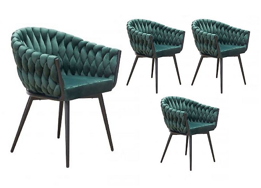 LC Home Esszimmerstuhl »Remy« Flechtoptik Samt schwarz Armlehnstuhl Designe günstig online kaufen