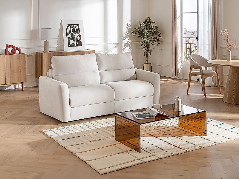 Schlafsofa Express 3-Sitzer aus beigem Chenille-Stoff - Liegefläche 140 cm günstig online kaufen
