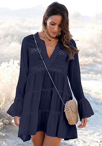 LASCANA Longbluse mit Spitzeneinsätzen, Tunika, Blusenkleid, Strandmode günstig online kaufen