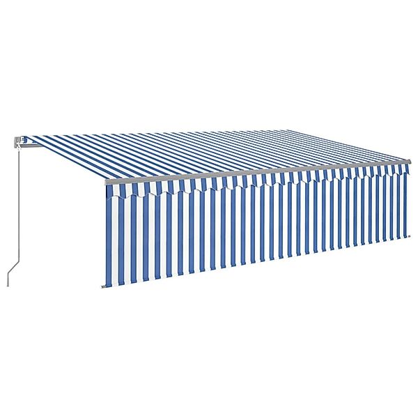 furnicato Markise Manuell Einziehbar mit Rollo 5x3 m Blau & Weiß günstig online kaufen