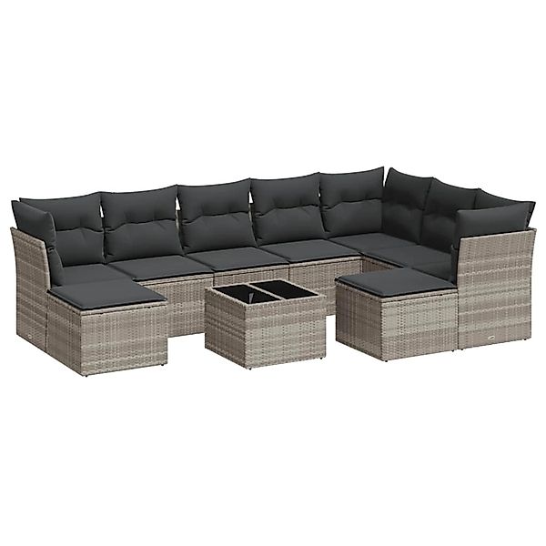 vidaXL 10-Tlg Garten-Sofagarnitur mit Kissen Hellgrau Poly Rattan 3250421 günstig online kaufen