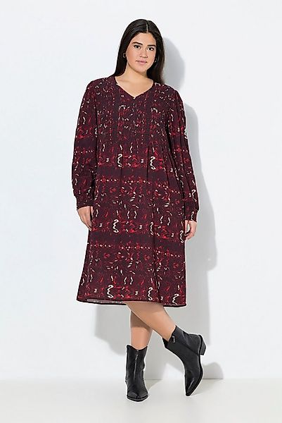 Ulla Popken Jerseykleid Smokkleid A-Linie V-Ausschnitt Langarm günstig online kaufen