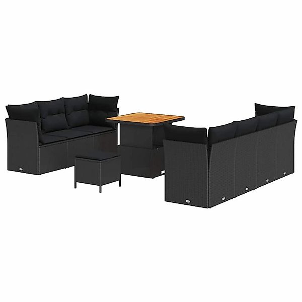 vidaXL 10-Teiliges Garten Sofa Set mit Kissen Schwarz Poly Rattan Akazie 33 günstig online kaufen