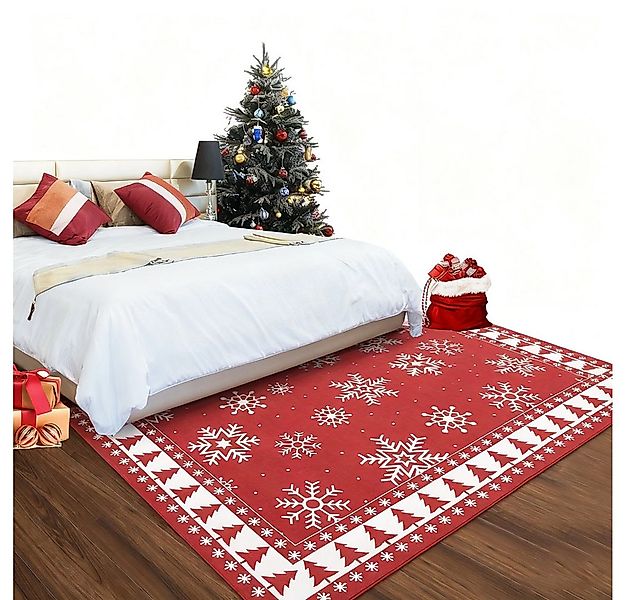 GarveeMore Teppich Waschbarer Weihnachtsbereich Teppich Schneeflocke Weihna günstig online kaufen