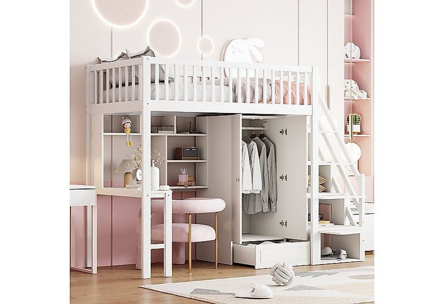 HAUSS SPOLE Hochbett 90 x 200cm mit Kleiderschrank, Regal und Tisch, Staura günstig online kaufen