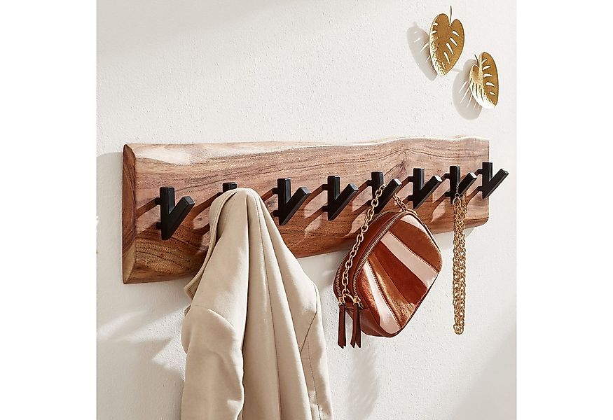 FINEBUY Garderobenpaneel Wandgarderobe Holz Metall Garderobe Flur Massivhol günstig online kaufen