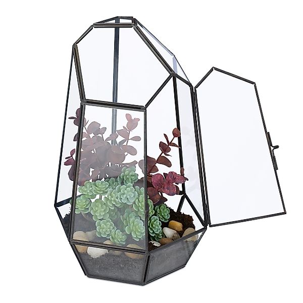 relaxdays Gewächshaus Geometrisches Pflanzenterrarium aus Glas, günstig online kaufen