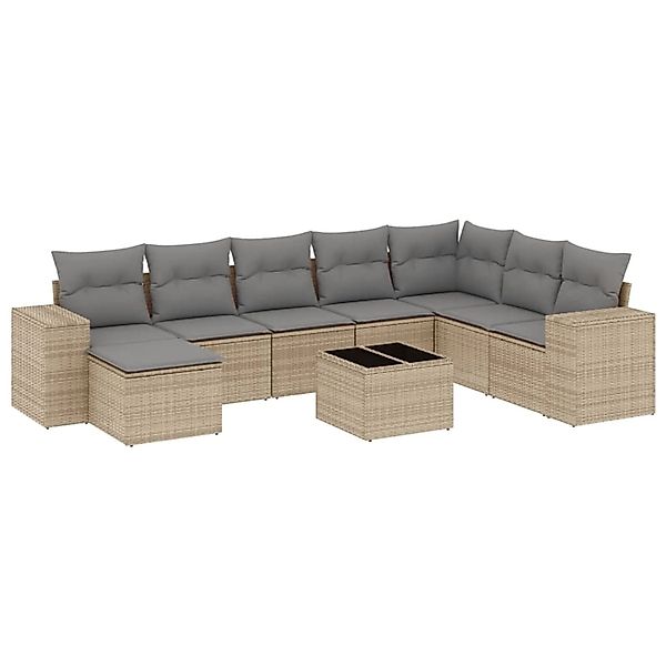 vidaXL 9-Tlg Garten-Sofagarnitur mit Kissen Beige Poly Rattan 3222968 günstig online kaufen